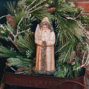 14" Primitive Belsnickle White Santa Claus Paper Mache Holds Christmas Tree